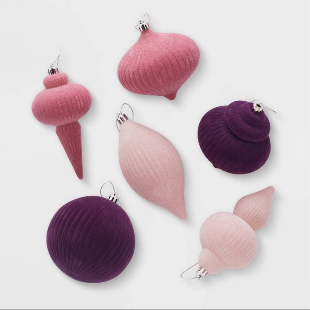 Target wondershop finial flocked ornament pink purple set of 6 pack - Picture 4 of 10